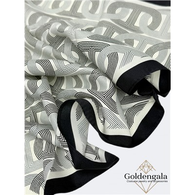 Косынка шелковая с принтом Арт 25183/003 (черный-молочный)