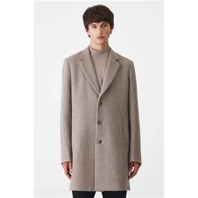 Płaszcz z domieszką wełny męski   kolor beżowy