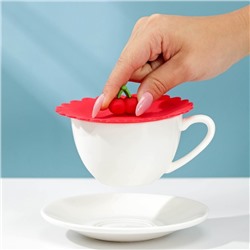 Крышка - непроливайка силиконовая Доляна «Вишенка», d=11 см, красная