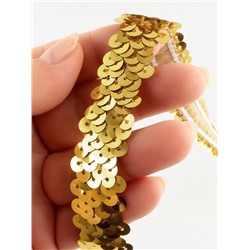 Тесьма декоративная с пайетками, на резинке, 2 см, 9±0.5 м, цвет золотой