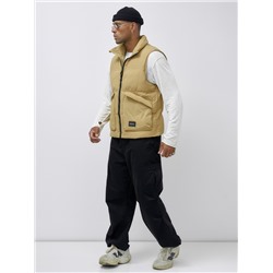 Жилет мужской утепленный спортивный бежевого цвета 15322B