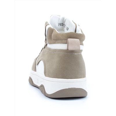 05-P83-2Z WHITE/BROWN Кроссовки женские зимние (натуральная и искусственная кожа, шерсть)