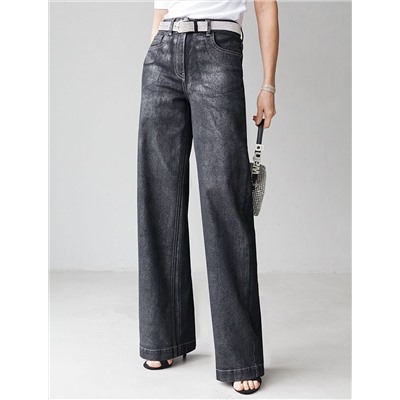 Джинсы трубы из эластичного денима с металлизированным покрытием