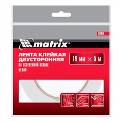 Лента клейкая на вспененной основе, двусторонняя белая 19 мм х 5 м Matrix