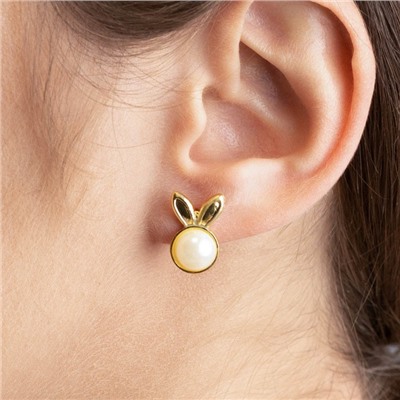 Серьги гвоздики «Зайки с жемчугом»