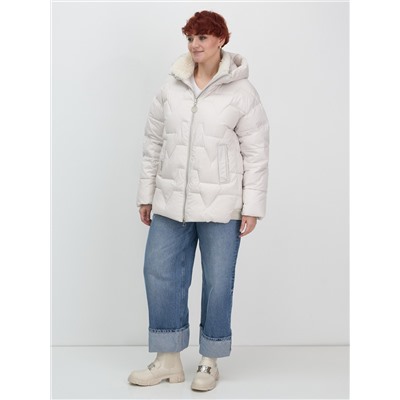 Куртка зимняя женская из овчина стильная и модная бежевого цвета 7309B