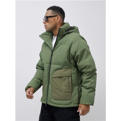 Куртка молодежная мужская зимняя с капюшоном цвета хаки 25307Kh