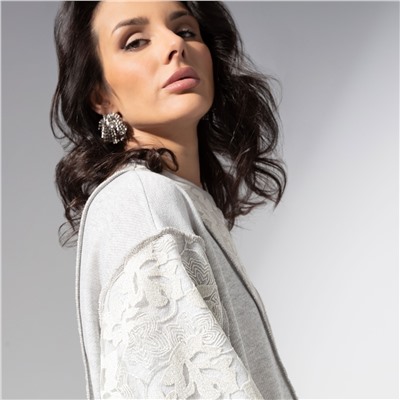 Свитшот комбинированный с кружевом, Границы нежности (серый)