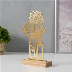 Фигурка металл «Подсолнухи в банке», золото, 5×11.5×22 см