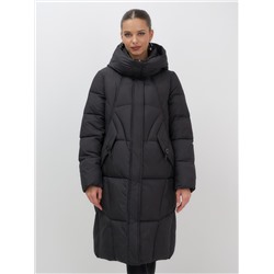 Пальто зимнее утепленное с капюшоном женское черного цвета 7709Ch