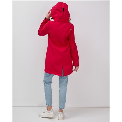 Парка спортивная женская с капюшоном softshell красного цвета 9568Kr