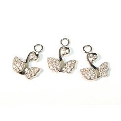 Подвеска лебедь 9*12мм с фианитами, серебристая