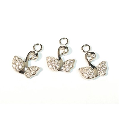 Подвеска лебедь 9*12мм с фианитами, серебристая