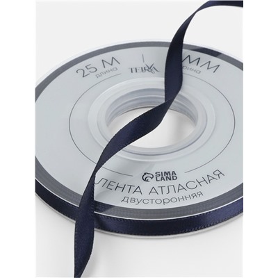 Лента атласная TEIRA, двухсторонняя, 6 мм, 25±1 м, тёмно-синяя №330