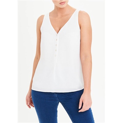 Soon Cream Textured Button Front Vest Top