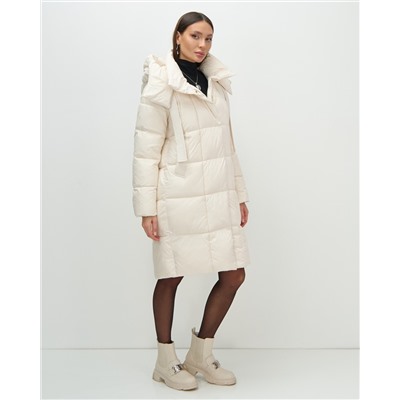 Пальто зимнее утепленное с капюшоном женское бежевого цвета 7700B