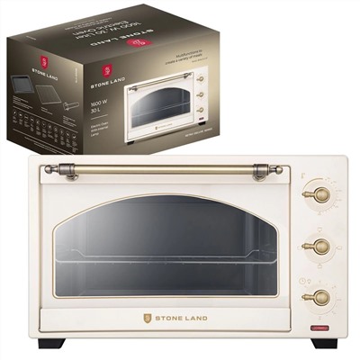 Электрическая печь STONELAND SLO-3001С Объем рабочей камеры 30 л, мощность 1600 Вт,цвет: кремовый