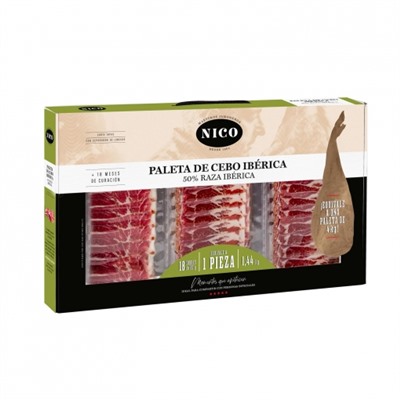 Maletín paleta de cebo ibérica 50% raza ibérica Jamones Nico 18 sobres de 80 g, 1,44 kg