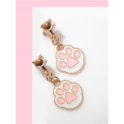 Серьги-клипсы детские Выбражулька «Лапки», бело-розовые в золоте
