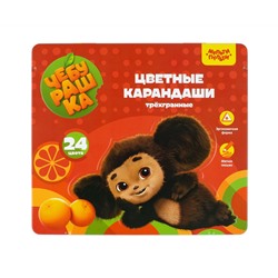 Карандаши цветные Мульти-Пульти "Чебурашка", 24цв., трехгран., заточен., метал. пенал