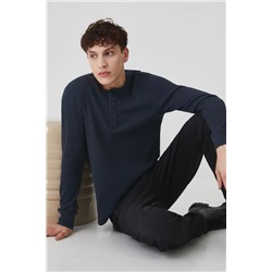 Longsleeve męski z fakturą kolor granatowy