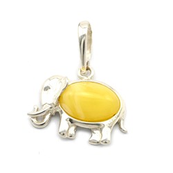 Подвеска Слон 20*16мм с янтарем С925 цв.молочный, 2,4г
