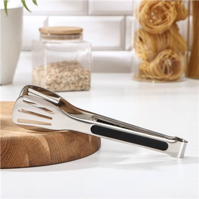 Щипцы кухонные Доляна Chrome, h=23.5 см нержавеющая сталь, чёрные