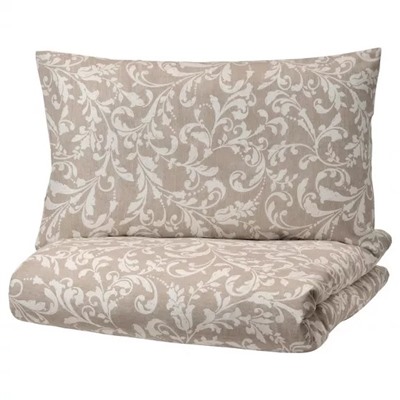 Пододеяльник и 2 наволочки, VARBRACKA Duvet Cover and 2 Pillowcases Beige/White, произв. IKEA
