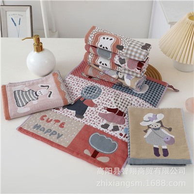 Gauze cotton towel for face washing, cartoon children's scarf