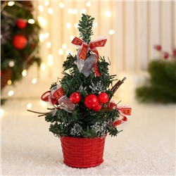 Искусственная ёлка настольная «Зимнее волшебство. Праздничная», бантик в полоску, 10×17 см, ПВХ ветки отгибаются