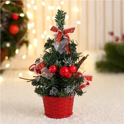 Искусственная ёлка настольная «Зимнее волшебство. Праздничная», бантик в полоску, 10×17 см, ПВХ ветки отгибаются