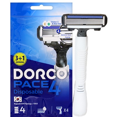 Станок для бритья с несъемной головкой DORCO PACE-4 (4 шт.), FRA 100-(3+1)P