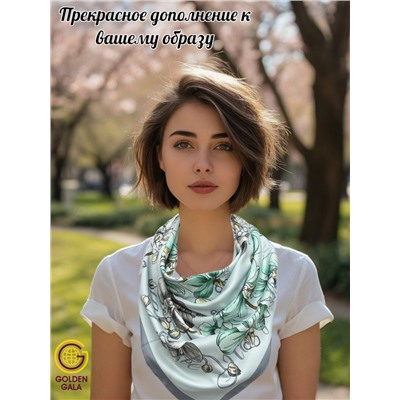 Платок шелковый Арт М43/5 (бирюзово-голубой с серой каймой)