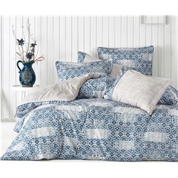 2 сп. Евро Комплект Постельного Белья Cotton Saten Lena Mavi XL - EcoCotton