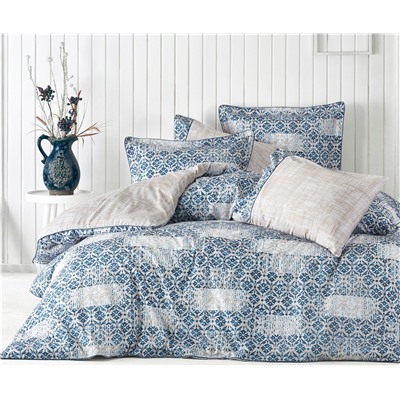 2 сп. Евро Комплект Постельного Белья Cotton Saten Lena Mavi XL - EcoCotton