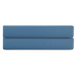 Простыня на резинке из премиального сатина джинсово-синего цвета из коллекции Essential,  180х200х30