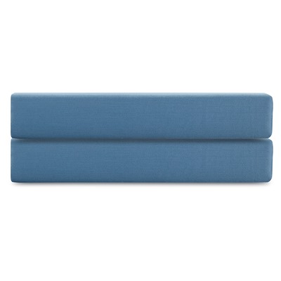 Простыня на резинке из премиального сатина джинсово-синего цвета из коллекции Essential,  180х200х30