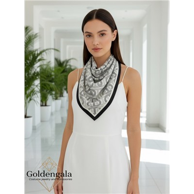 Косынка шелковая с принтом Арт 25183/003 (черный-молочный)