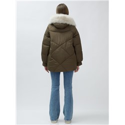 Полупальто женское зимние с мехом песец люкс класса темно-коричневого цвета 6227TK