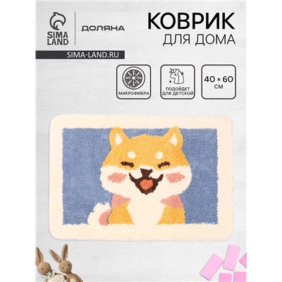 Коврик Доляна «Корги», 40×60 см, микрофибра, синий
