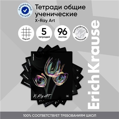 Тетрадь 96 листов в клетку ErichKrause X-Ray Art, обложка мелованный картон, голографическая ламинация, блок офсет, 100% белизна, МИКС