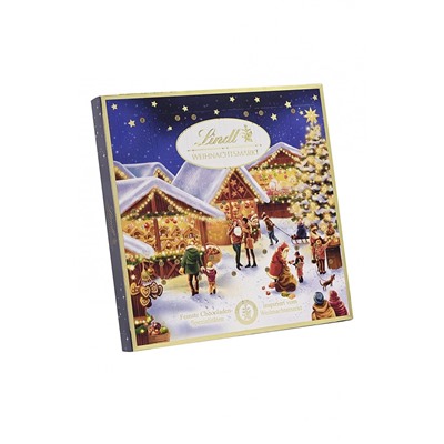 Lindt Mini-Tisch-Adventskalender Weihnachtsmarkt 115g, Линдт Адвент-календарь 2025 Рождественская ярмарка, 24 конфеты, 19см х 19см, 115 грамм