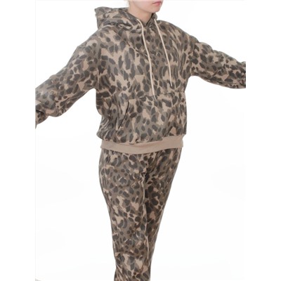 868-6 BEIGE/LEOPARD Костюм спортивный зимний женский (95% хлопок, 5% полиэстер)