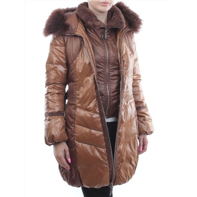 1207 BROWN Куртка зимняя женская (пух, натуральный мех)