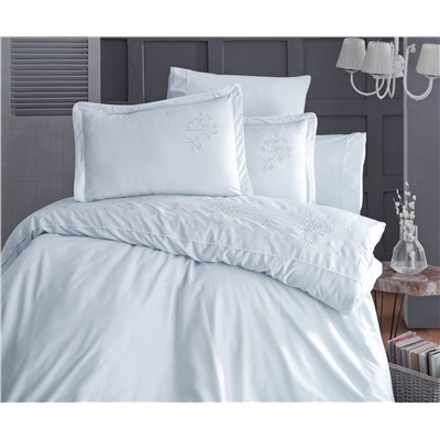 2 сп. Евро Комплект Постельного Белья с Вышывкой Cotton Saten  Rosella Mint - Altınbaşak