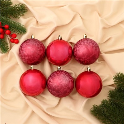 Ёлочные игрушки «Чары волшебства», шары новогодние, d=7.5 см, набор 6 шт., красный