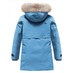 Парка зимняя подростковая для девочки с капюшоном и мехом бирюзового цвета 9534Br
