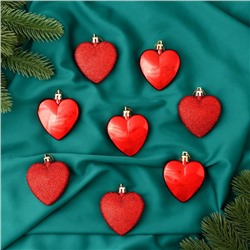 Ёлочные игрушки 8 шт. «Зимнее волшебство. Романтика» пластик, 6 см, красный