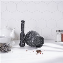 Ступка с пестиком Доляна «Чёрный камень», 10.5×10.5×20 см, чёрная