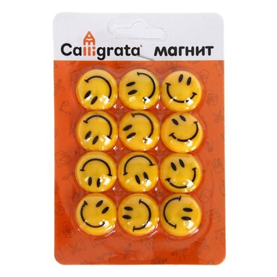 Магниты для доски, «Смайл», d=2 см, набор 12 штук, блистер, Calligrata
